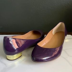 J Crew Harper Gold heel patent leather flats